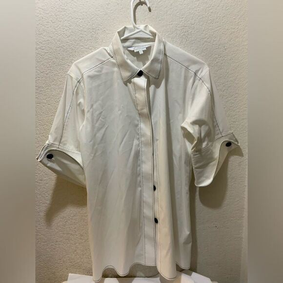 NWOT Foxcroft New York white button down blouse with black stitches size 6 - Picture 1 of 8